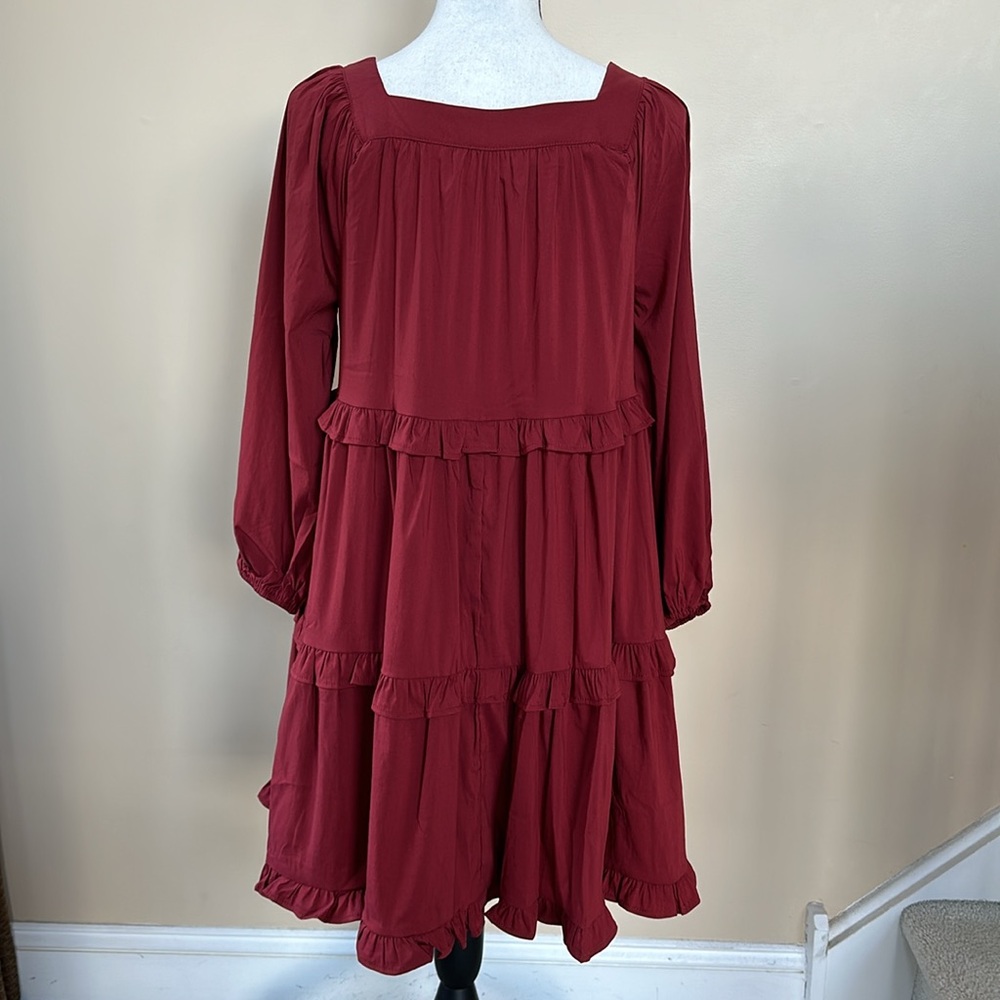 ENTRO Lava Red Boho Tiered Mini Dress 3/4 Sleeve - Picture 7 of 14